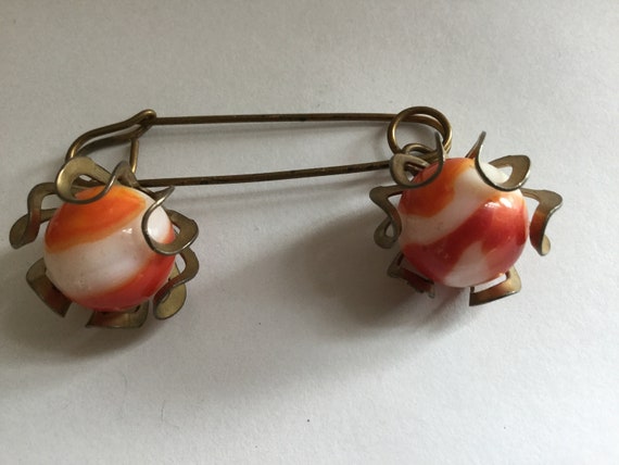 Vintage Caged Marble Kilt Pin Brooch Sweater Oran… - image 10