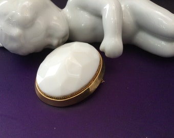 Melkglas Cameo Broche Pin Gem Cut Vintage Bruiloft Bruidsaccessoire Moederdag Zomer Goudkleurige Communie Cadeau