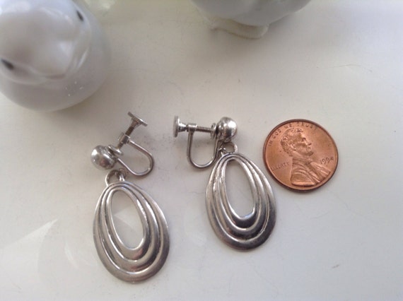 Sterling Hoops Earrings Screwbacks Elongated Drop… - image 2