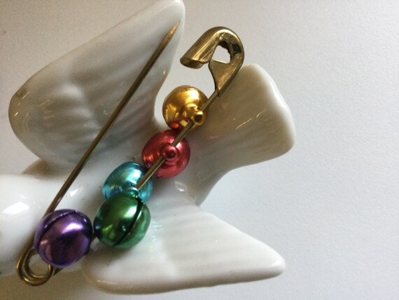 Jingle Bell Safety Pin Brooch Vintage Multicolor … - image 5