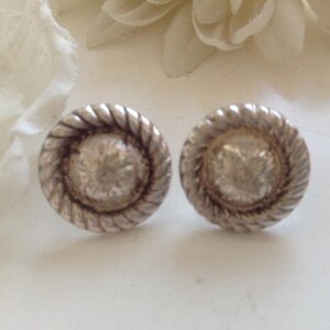 Vintage Sterling Silver Earrings Screw Backs 5.87 Grams Domed Center Etched Flower Floral Roping Handmade 925 gift 1950s