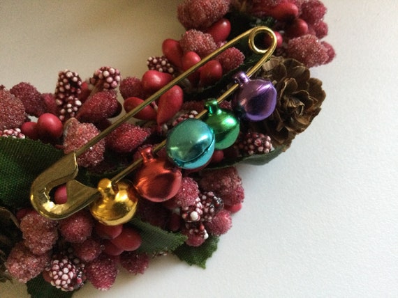 Jingle Bell Safety Pin Brooch Vintage Multicolor … - image 2