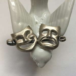 Spilla con volti in argento Sterling 925, commedia e tragedia, maschera teatrale, attore, artista, teatro, palcoscenico, regalo vintage da collezione