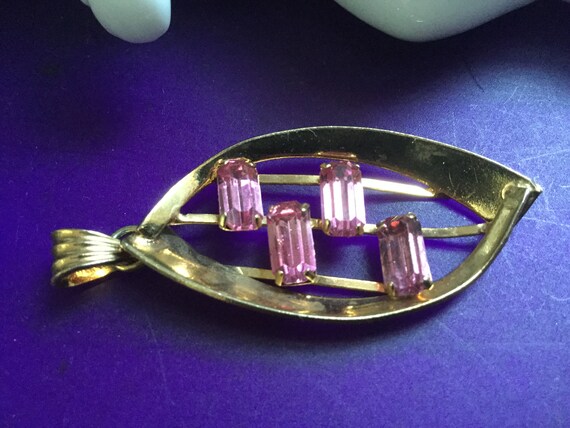 Pink Sapphire Emerald Cut Glass Jewelry Set Penda… - image 4