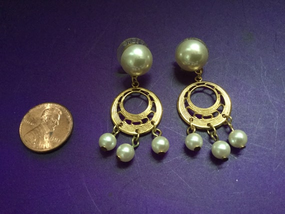 Napier Faux Pearl Earrings Pierced 80s NOS Hoops … - image 3