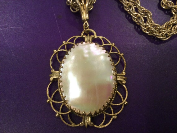 Whiting Davis Shell Pendant Necklace Filigree Bea… - image 4