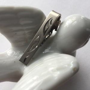 Geätzte Sterling Krawattenklammer kleine Vintage 925 Hochzeit Jungen Gentleman formale Vater Bräutigam Trauzeuge Trauzeuge Braut Retro Geschenk