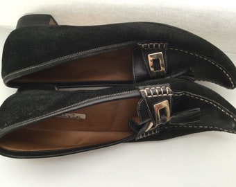 Chaussures Femme Vintage Oscar De La Renta En Daim Noir - Pointure 8 US - Talon 2,5 Pouces - Occasion