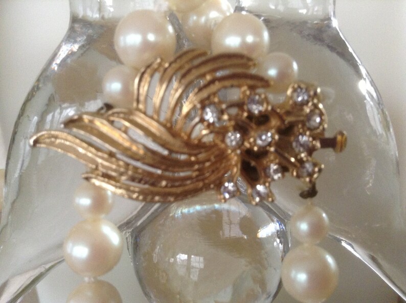 Faux Pearl Necklace Japan Knotted Rhinestone Clasp Etsy