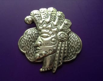 Leech Sterling Mayan Warrior 39.45 grams Tribal 925 Large Statement  Artisan Designed Mexico Mexican Southwestern Collectible Vintage Gift
