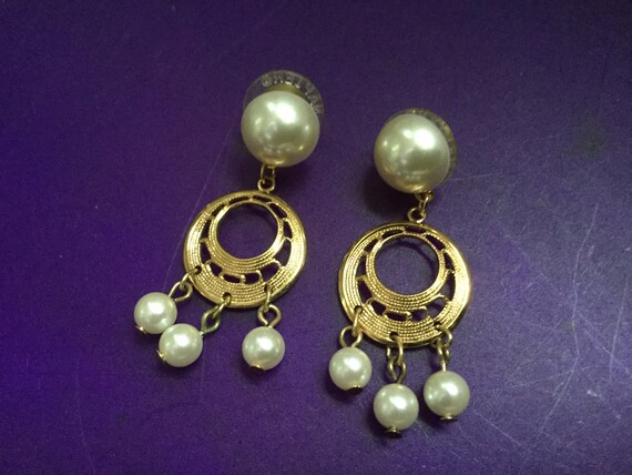 Napier Faux Pearl Earrings Pierced 80s NOS Hoops … - image 2