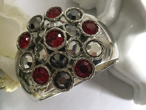 Statement Flower Rhinestone Clamper Bangle Bracel… - image 9