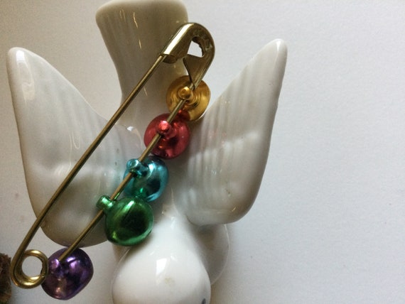Jingle Bell Safety Pin Brooch Vintage Multicolor … - image 7