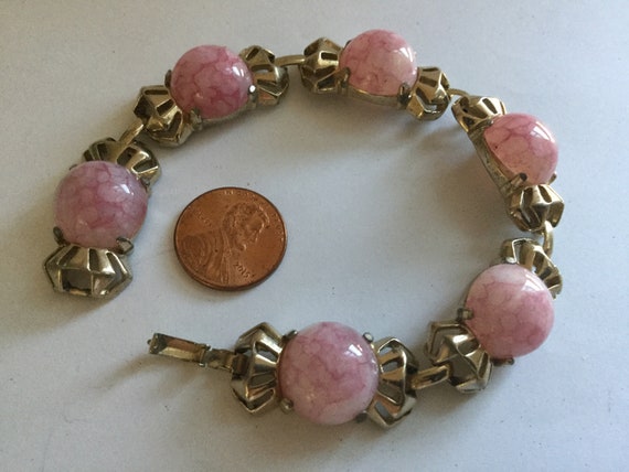 Vintage Rose Stone Bracelet 7.5" Pink Pastel Quar… - image 6