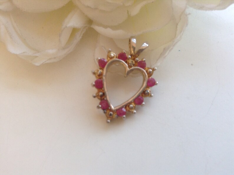 Ruby Heart Pendant Valentine 14K Overlay Sterling Estate Etsy