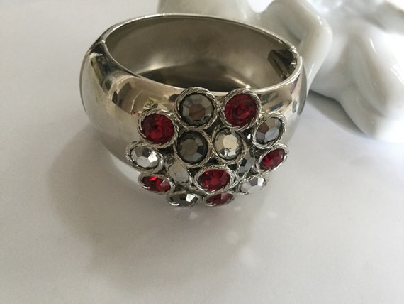 Statement Flower Rhinestone Clamper Bangle Bracel… - image 4