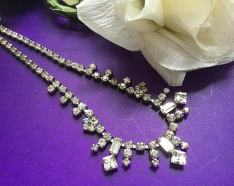 Vintage Rhinestone Bridal Necklace Choker 15 1/2"  Sparkle Clear Crystal Silver Bridal Wedding Prom Dressy Gift Holiday Xmas Festive