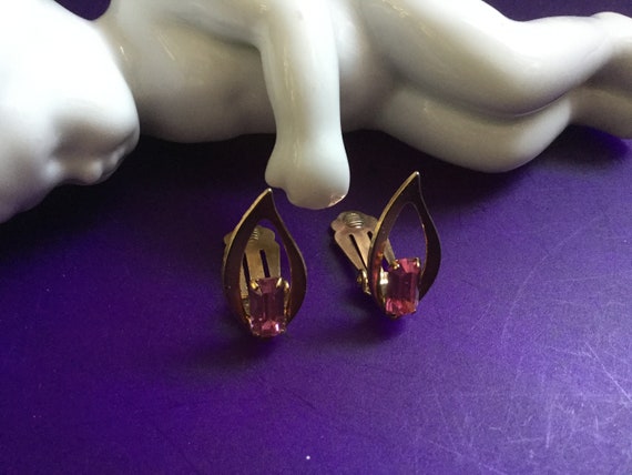 Pink Sapphire Emerald Cut Glass Jewelry Set Penda… - image 5