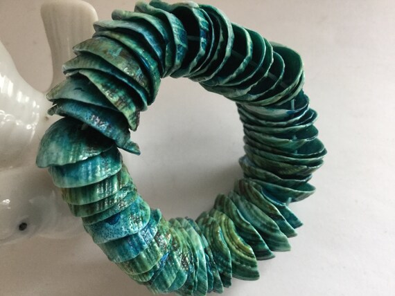 Blue Shell Stretch Bracelet Small Bangle Nautical… - image 9