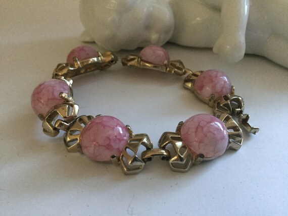Vintage Rose Stone Bracelet 7.5" Pink Pastel Quar… - image 4