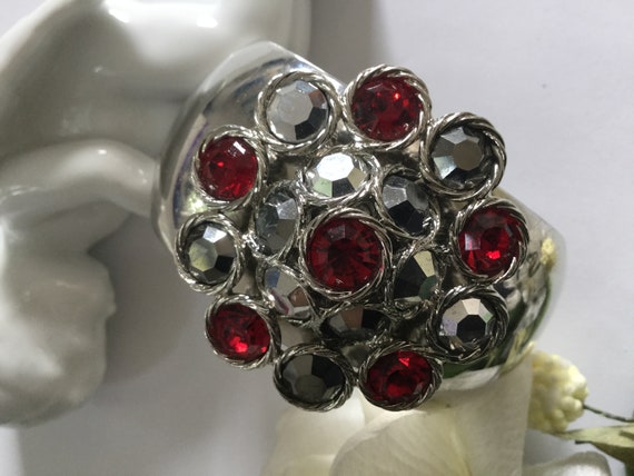 Statement Flower Rhinestone Clamper Bangle Bracel… - image 10
