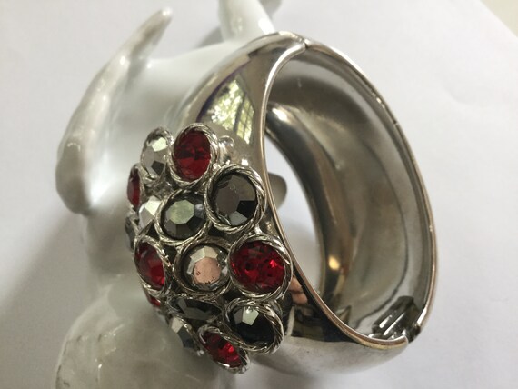 Statement Flower Rhinestone Clamper Bangle Bracel… - image 5