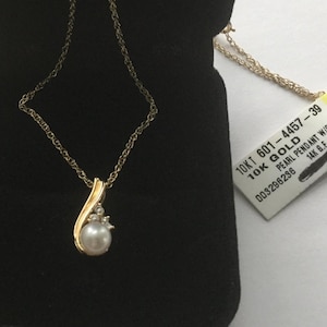 10K Cultured Pearl CZ Necklace 18" NWT 10KT Gold Pendant 14K GF Chain Vintage Jewelry Communion Prom Bridal Wedding Christmas Birthday Gift