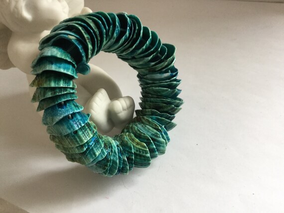 Blue Shell Stretch Bracelet Small Bangle Nautical… - image 2