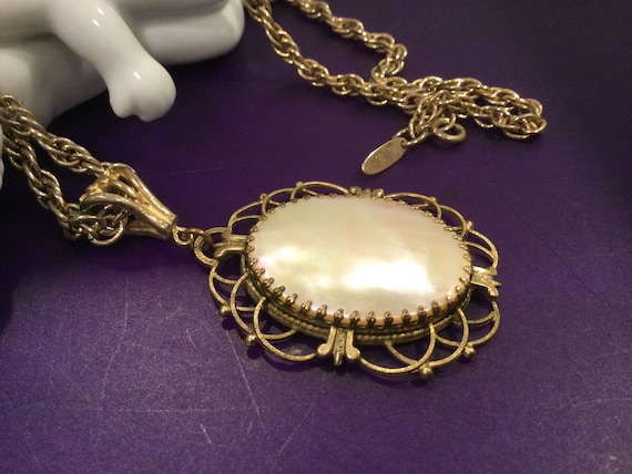 Whiting Davis Shell Pendant Necklace Filigree Bea… - image 9