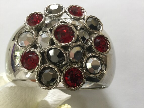 Statement Flower Rhinestone Clamper Bangle Bracel… - image 2