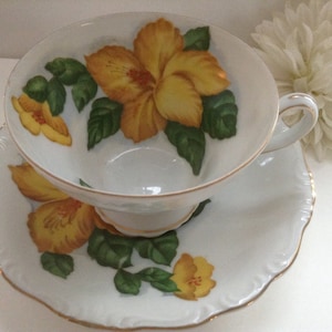 Chase Bone China Hand Painted Tea Cup & Saucer Floral Yellow Flowers 60s Japan Bone China Tea Garden Party Bridal Wedding Teacher Mother's