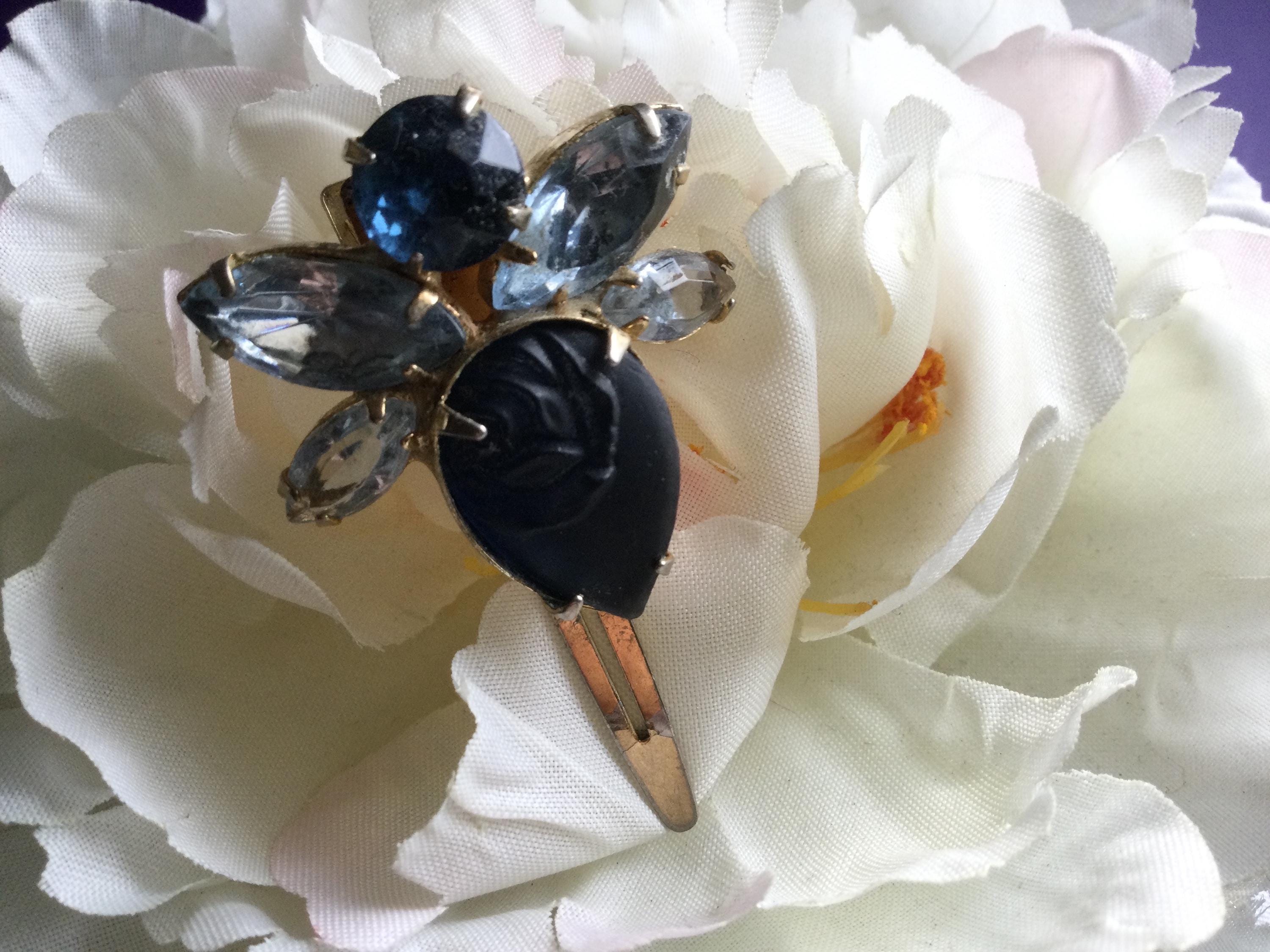 Insect Hair Clip Japan 1950 Glass Rhinestone Jeweled Barrette Hair