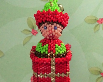 DIGITAL TUTORIAL - Elf in a Gift Box Ornament Tutorial - Beadweaving Tutorial - Beaded Christmas Decoration - Instant Download