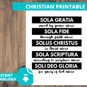 Five Solas Christian Printable | Binder Insert | Protestant Reformed Printable | Faith Art