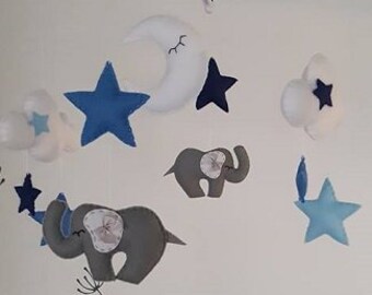 SALE!!! Elephant cloud star musical mobile baby cot mobile grey blue white nursery decor elephant mobile star mobile