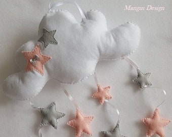 Gorgeous cloud stars baby mobile baby nursery decor cloud star wall hanging shower gift pink white grey