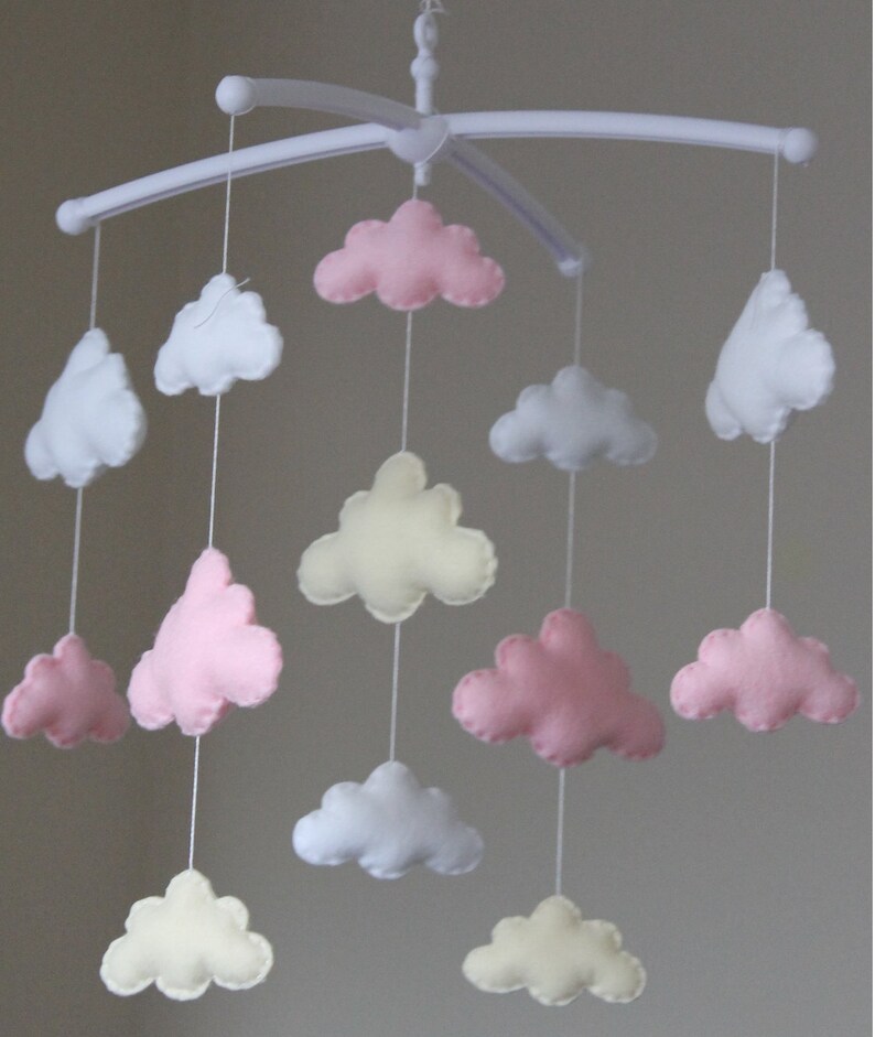 Sale Pink Cloud Mobile Musical Cot Mobile Cloud Etsy