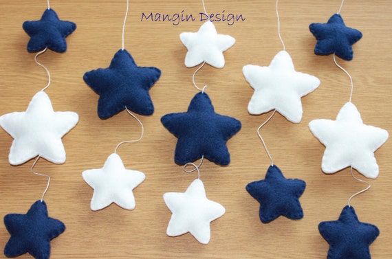 Navy And White Star Baby Mobile Musical Baby Mobile Star Etsy