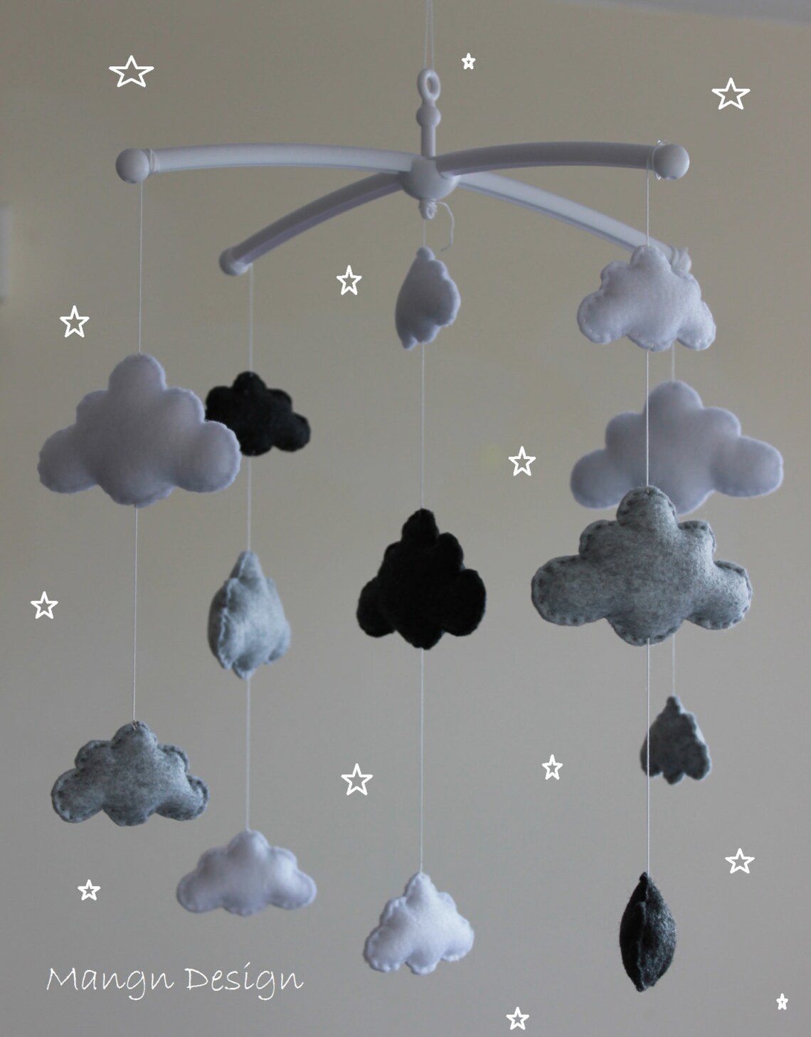 Musical Cloud Mobile Grey Baby Cloud Mobile Grey White Dark Etsy