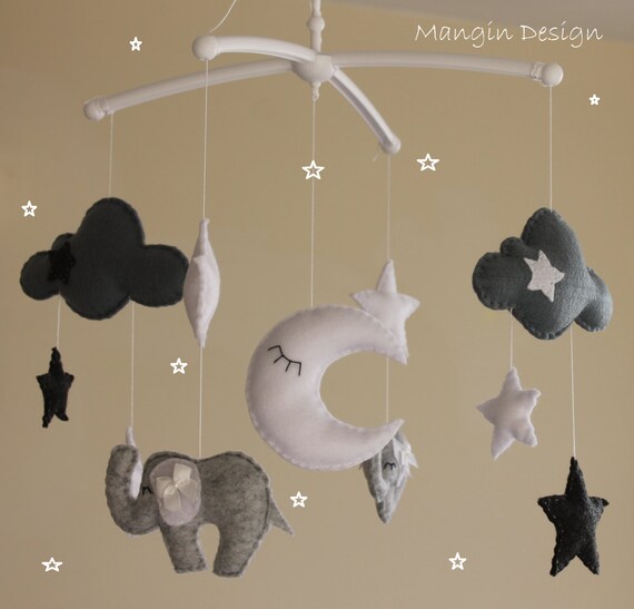 Vente Elephant Gris Nuage Etoile Bebe Mobile Musical Lit Etsy