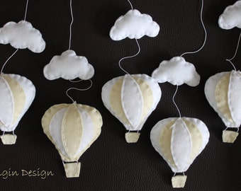 SALE! hot air balloons and clouds musical mobile baby nursery decor