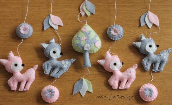 cot mobile pink and grey