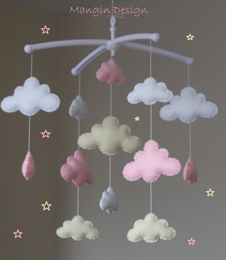 Sale Pink Cloud Mobile Musical Cot Mobile Cloud Etsy