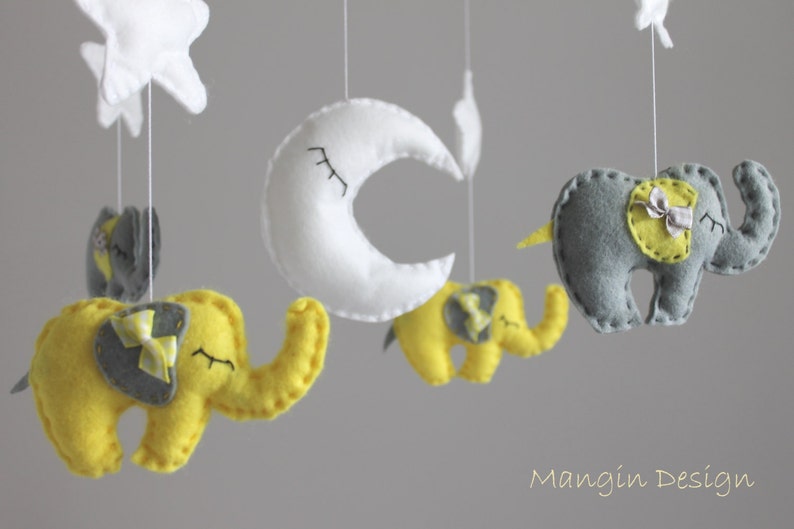 SALE Yellow and Grey Elephant Mobile Baby Cot Mobile Star Etsy