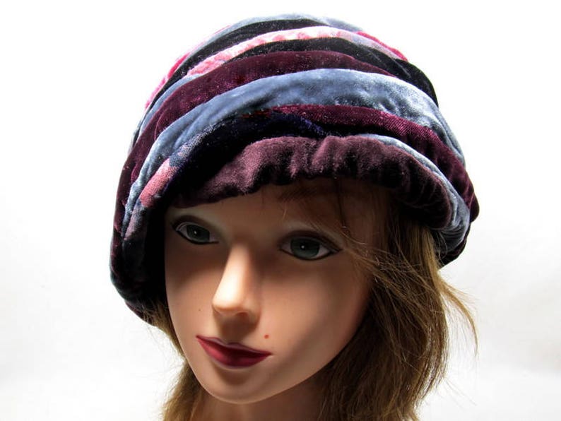 Patchwork BERET Burgundy Black Beret Pink Velvet Tam Ladies Etsy