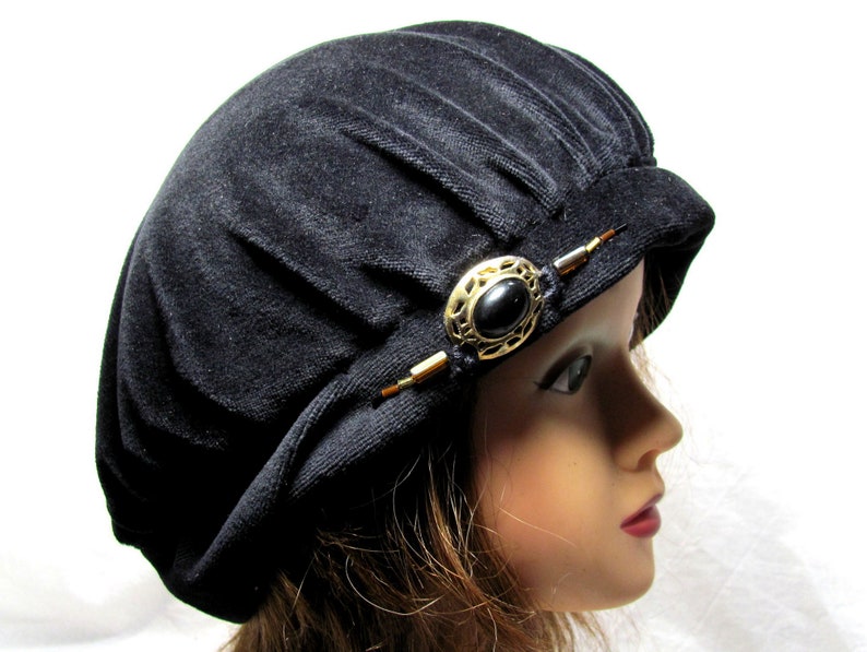 Black Velour Slouch Hat Vintage Silver 