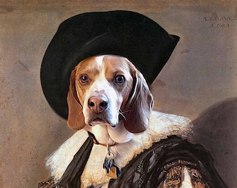 The Laughing Cavalier - Custom Renaissance Pet Portraits - Dog Portraits and Cat Portraits- Digital pet portrait painting using your Photo