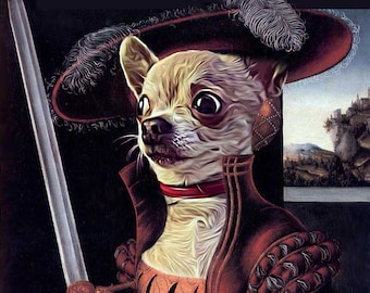 The Warrior  - Custom Pet Portraits - Dog Portraits and Cat Portraits - personalized portrait painting using your Photo