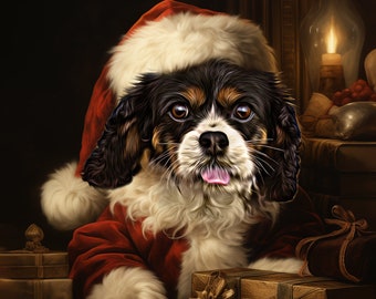 Santa-Paws - Custom Pet Portraits - Dog Portraits and Cat Portraits - Digital personalized pet portrait painting using your Photo