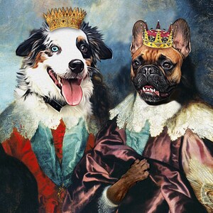 TWO Pet Portrait - Double Portrait of King Charles I - Dog Portraits and Cat Portraits - Digital portrait painting using your Pet's Photo image 3